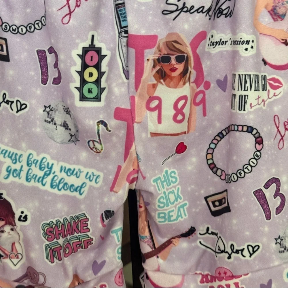 Swifty Pajamas set girls button down shirt top short sleeve shorts 13 eras tour